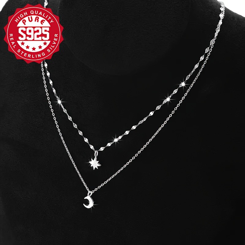 SOL COLL S925 Silver Double Chain Necklace with Pendant