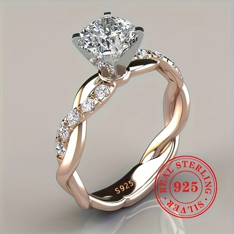 JOYHERS Elegant S925 Sterling Silver Engagement Ring with Twisted Design