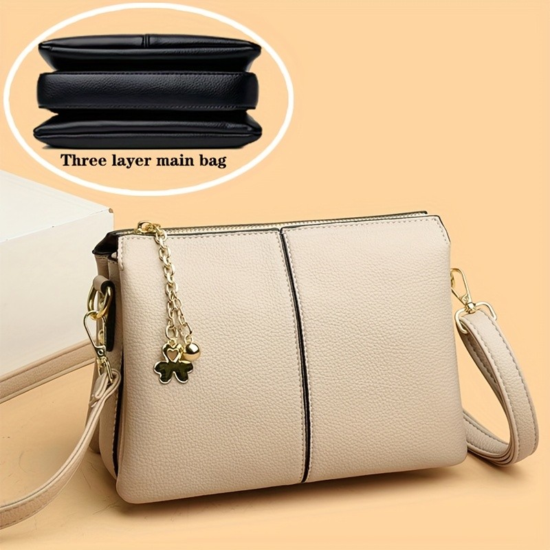 欧格华菲 OGEHUAFEE Women’s PU Small Square Crossbody Bag – 3-Tier Detachable Strap, Tassel Charm, Zipper Closure