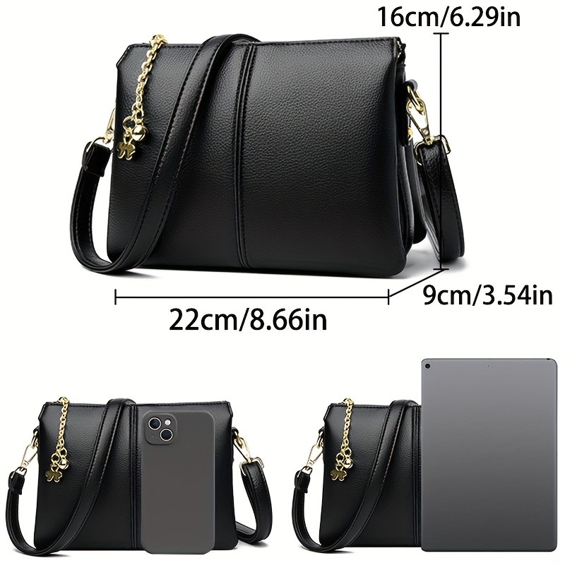 欧格华菲 OGEHUAFEE Women’s PU Small Square Crossbody Bag – 3-Tier Detachable Strap, Tassel Charm, Zipper Closure