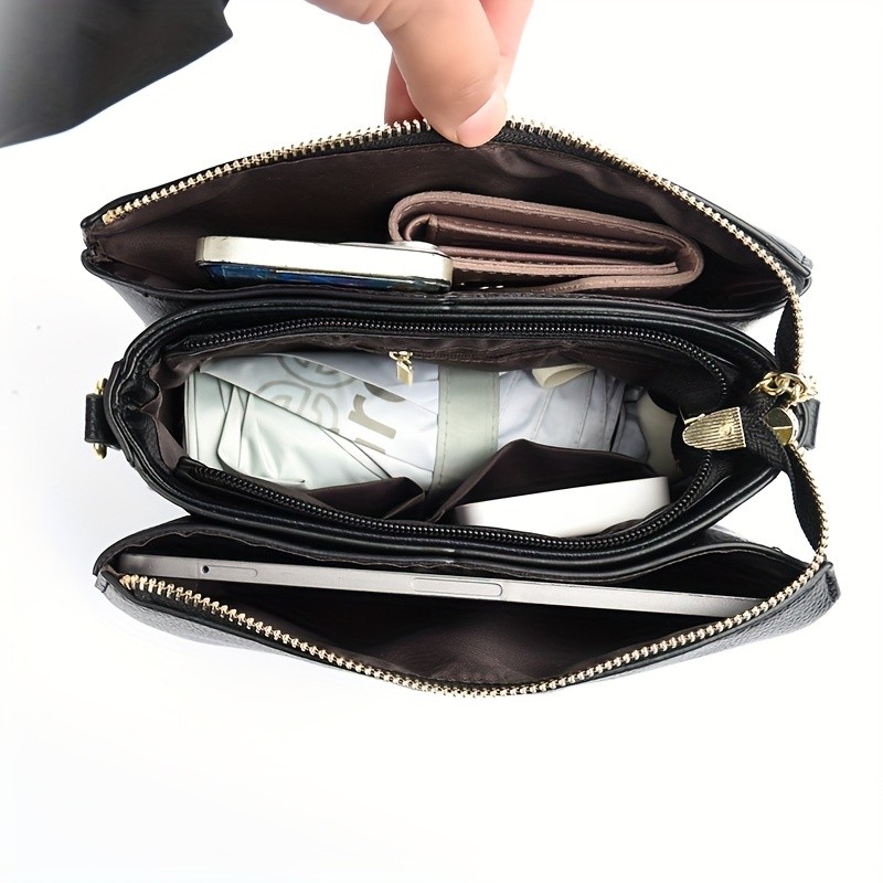 欧格华菲 OGEHUAFEE Women’s PU Small Square Crossbody Bag – 3-Tier Detachable Strap, Tassel Charm, Zipper Closure