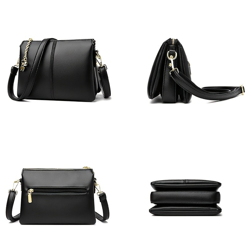 欧格华菲 OGEHUAFEE Women’s PU Small Square Crossbody Bag – 3-Tier Detachable Strap, Tassel Charm, Zipper Closure