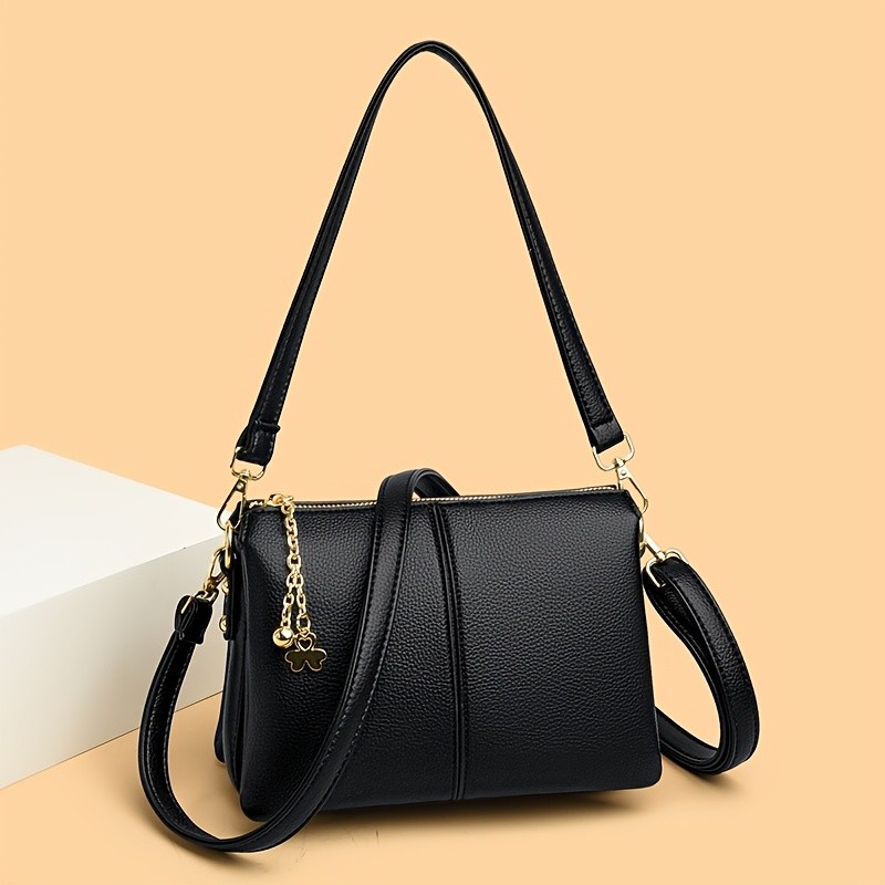 欧格华菲 OGEHUAFEE Women’s PU Small Square Crossbody Bag – 3-Tier Detachable Strap, Tassel Charm, Zipper Closure