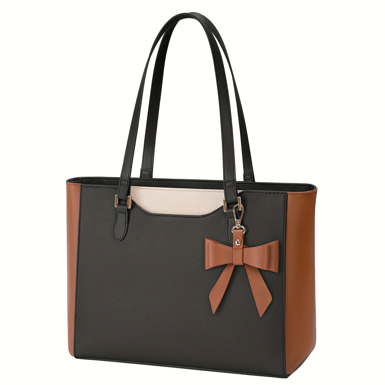 KTMOUW Laptop Bags for Women – Large Capacity Tote Bag, Job Hunting, A4 Support, Self-Supporting Design, Formal Shoulder Bag with Bow Tie