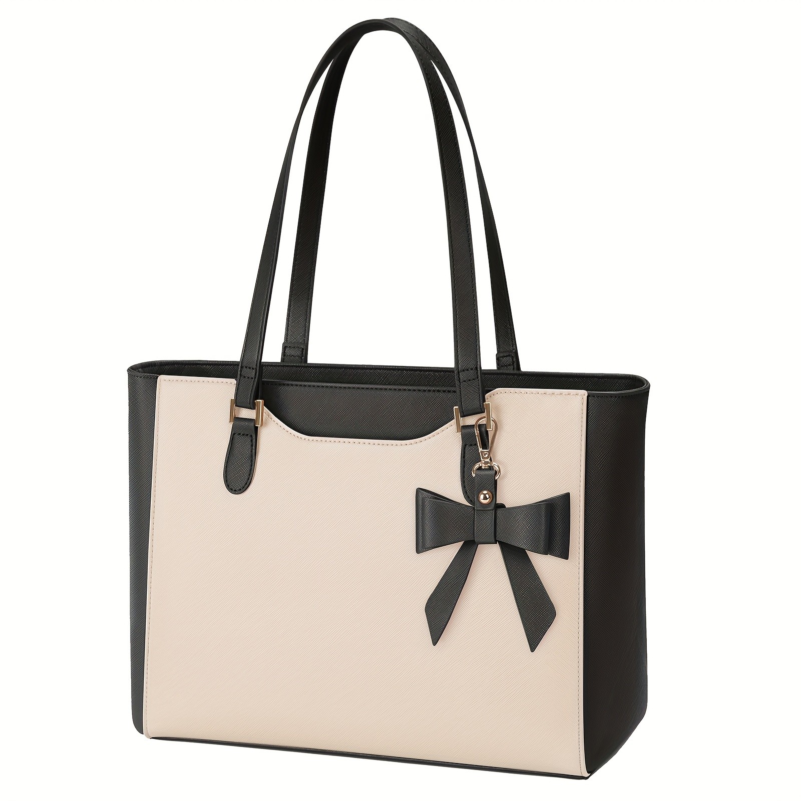 KTMOUW Laptop Bags for Women – Large Capacity Tote Bag, Job Hunting, A4 Support, Self-Supporting Design, Formal Shoulder Bag with Bow Tie