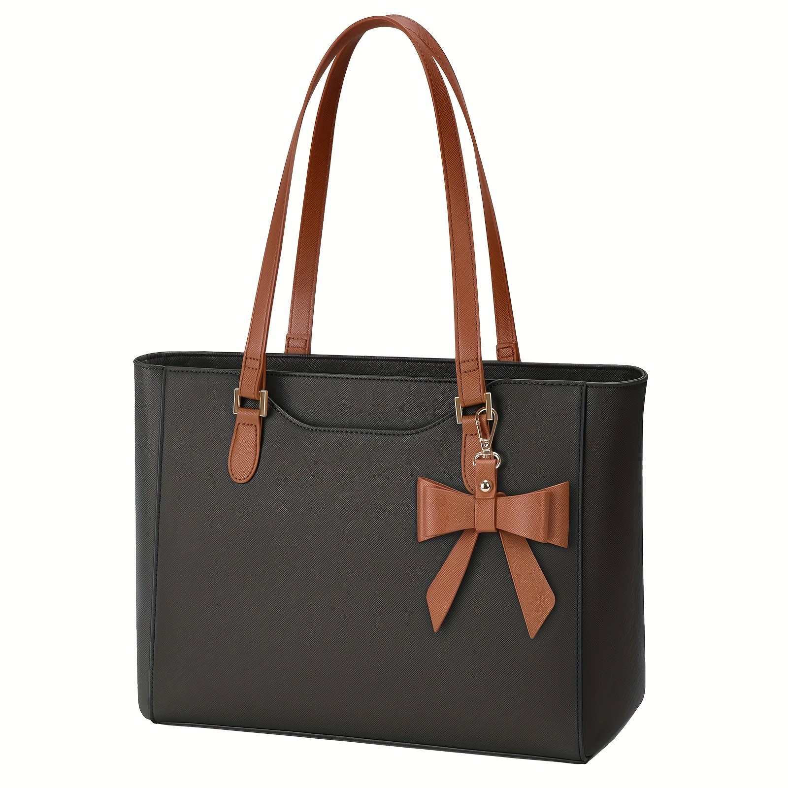 KTMOUW Laptop Bags for Women – Large Capacity Tote Bag, Job Hunting, A4 Support, Self-Supporting Design, Formal Shoulder Bag with Bow Tie