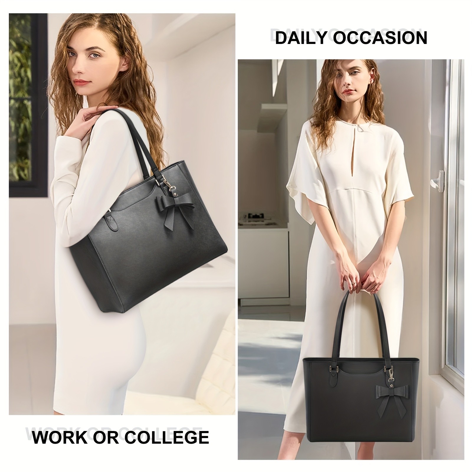 KTMOUW Laptop Bags for Women – Large Capacity Tote Bag, Job Hunting, A4 Support, Self-Supporting Design, Formal Shoulder Bag with Bow Tie