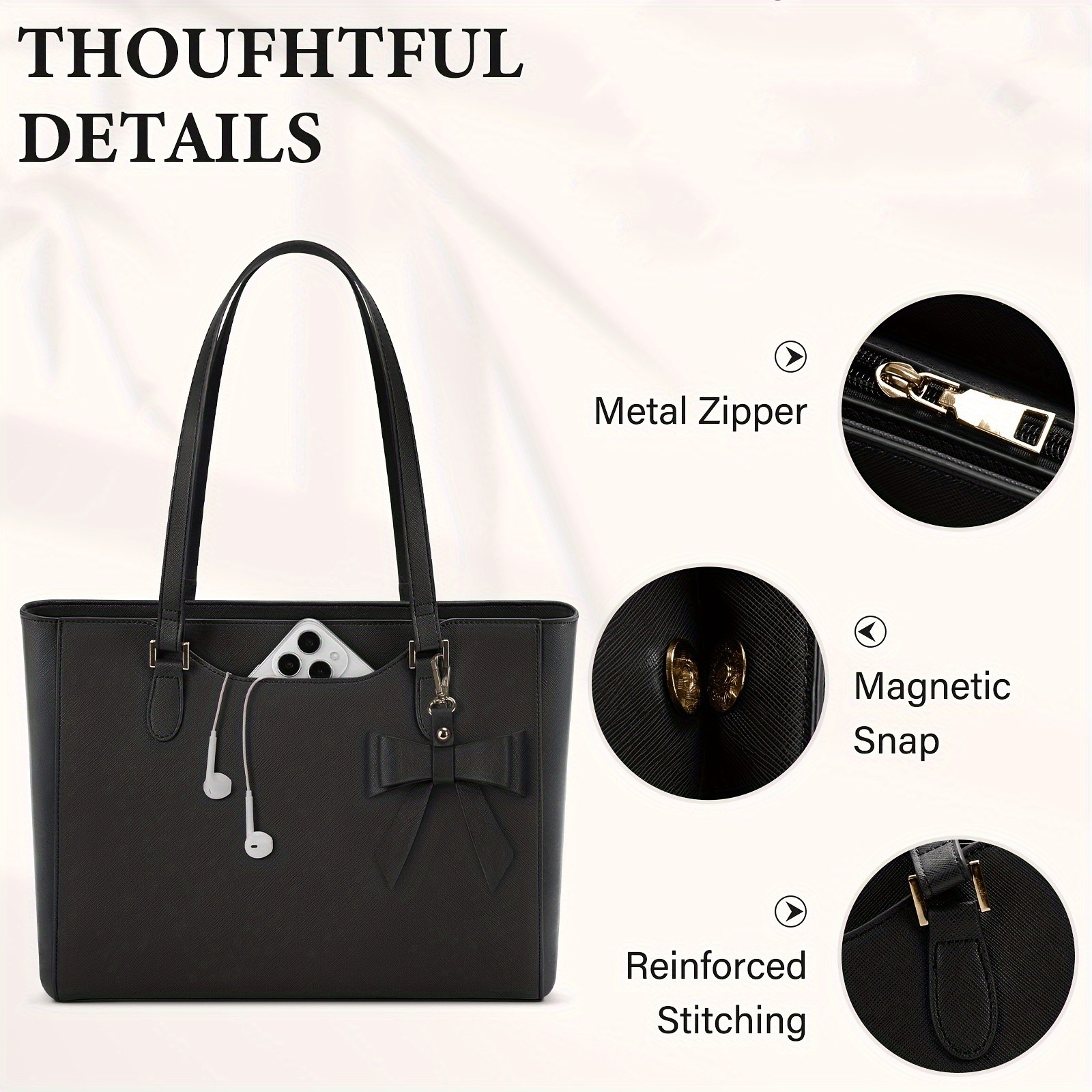 KTMOUW Women’s Handbag – Large Capacity PU Leather Tote Bag, Zippered Shoulder Bag for School, Work, Travel, and Shopping