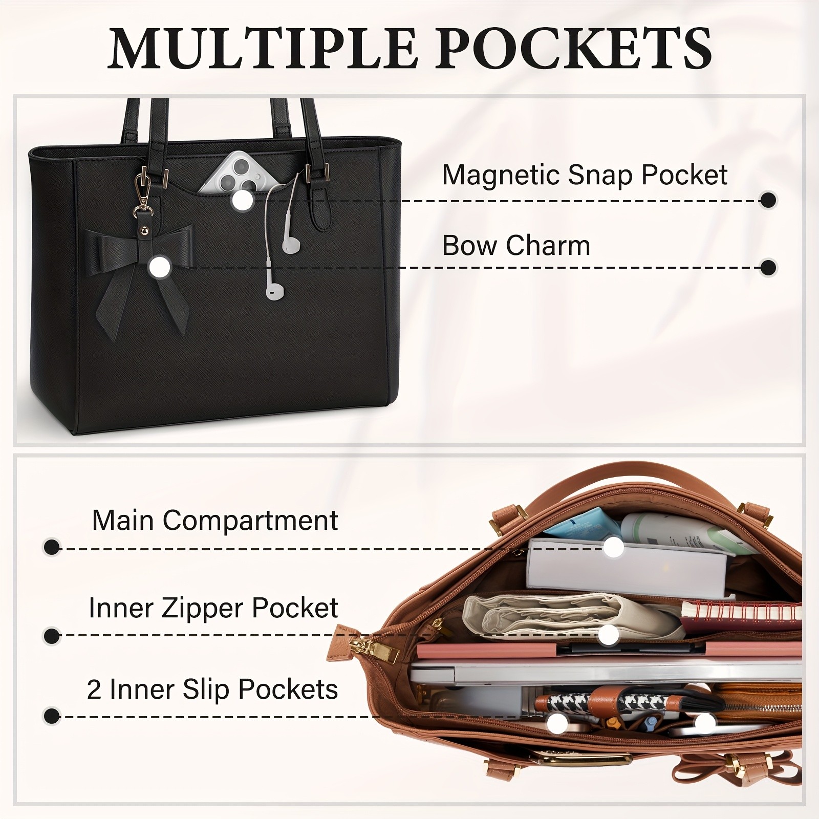 KTMOUW Women’s Handbag – Large Capacity PU Leather Tote Bag, Zippered Shoulder Bag for School, Work, Travel, and Shopping