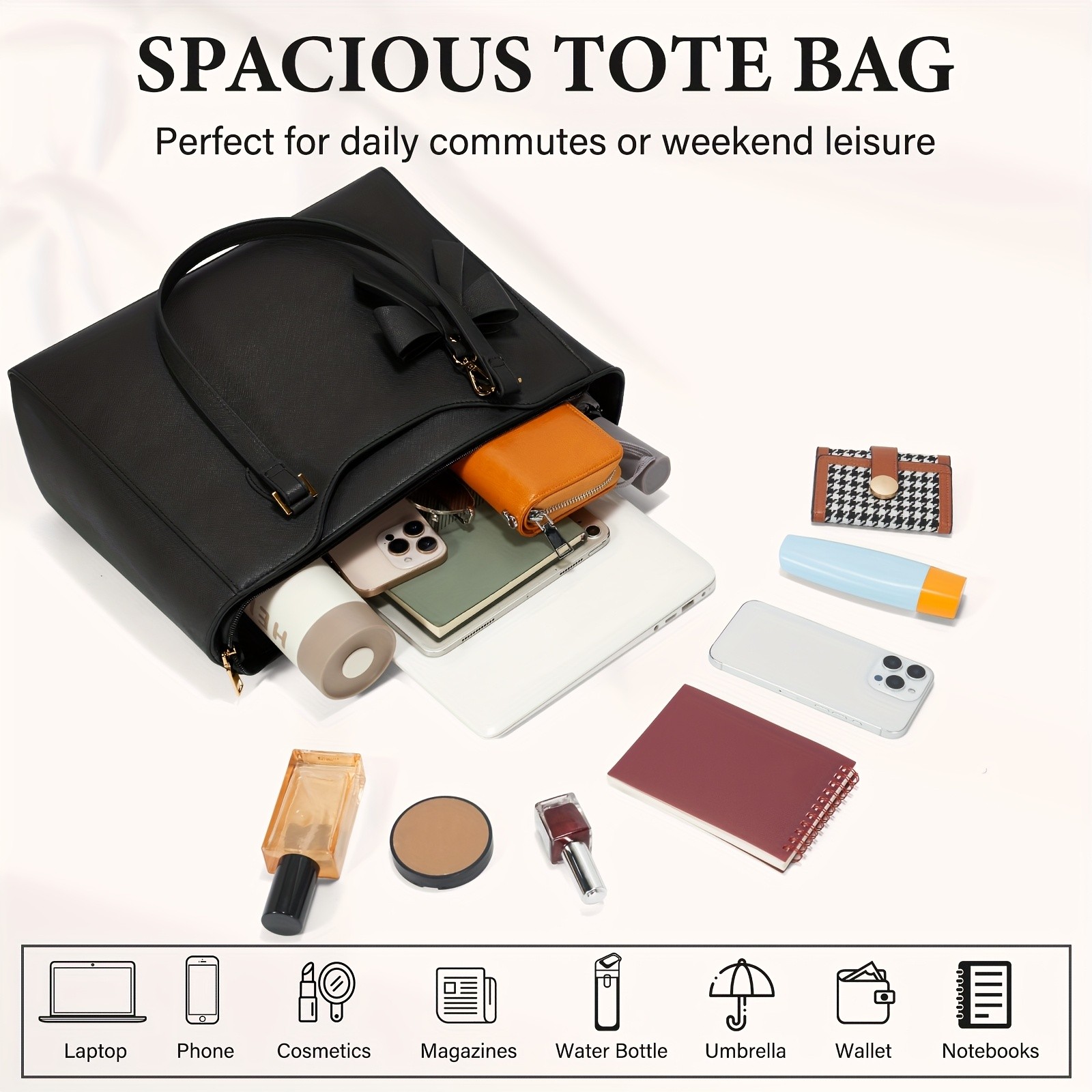 KTMOUW Women’s Handbag – Large Capacity PU Leather Tote Bag, Zippered Shoulder Bag for School, Work, Travel, and Shopping