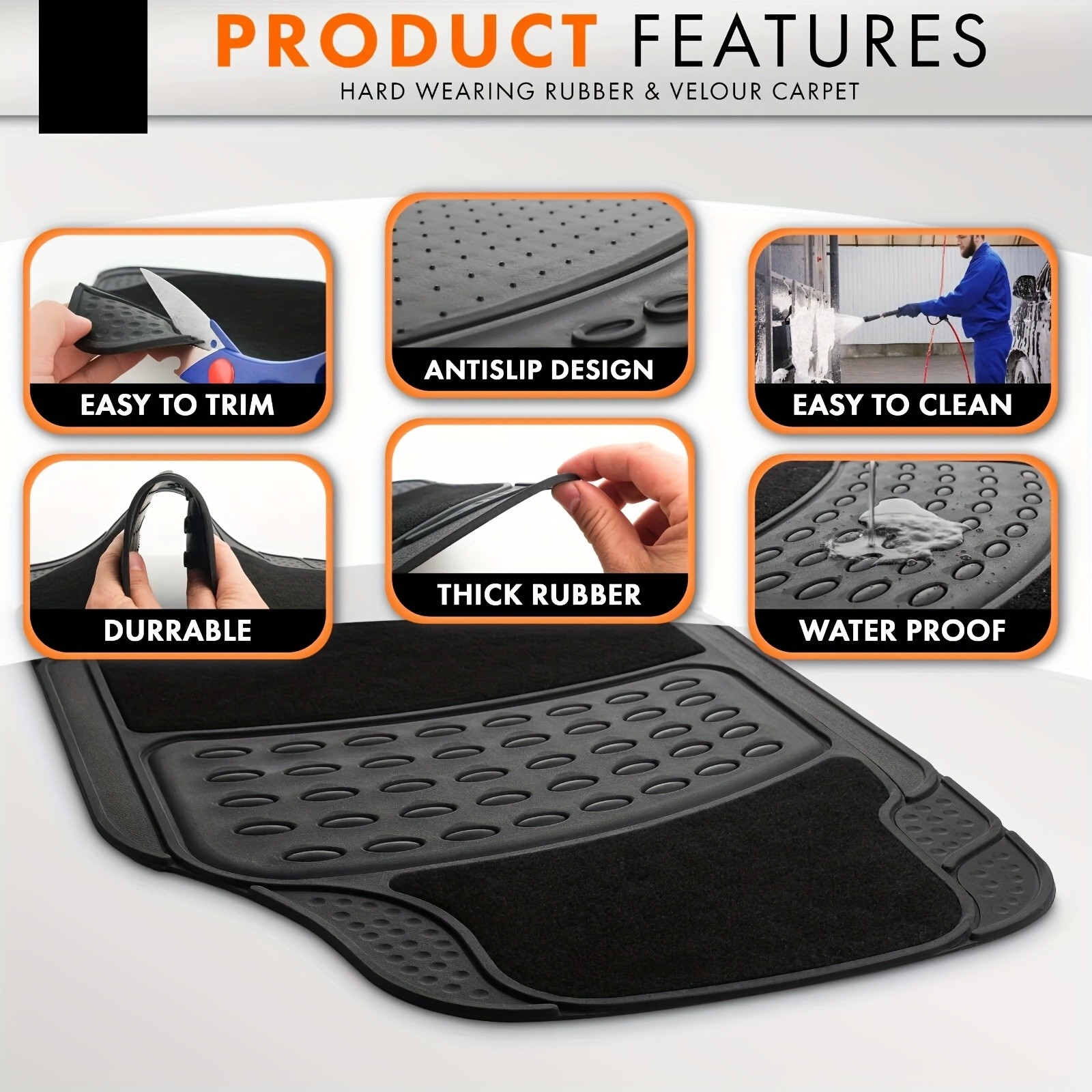 KTMOUW Universal Car Floor Mats – Waterproof & Durable Rubber Mats for Cars, SUVs, Trucks, and Vans