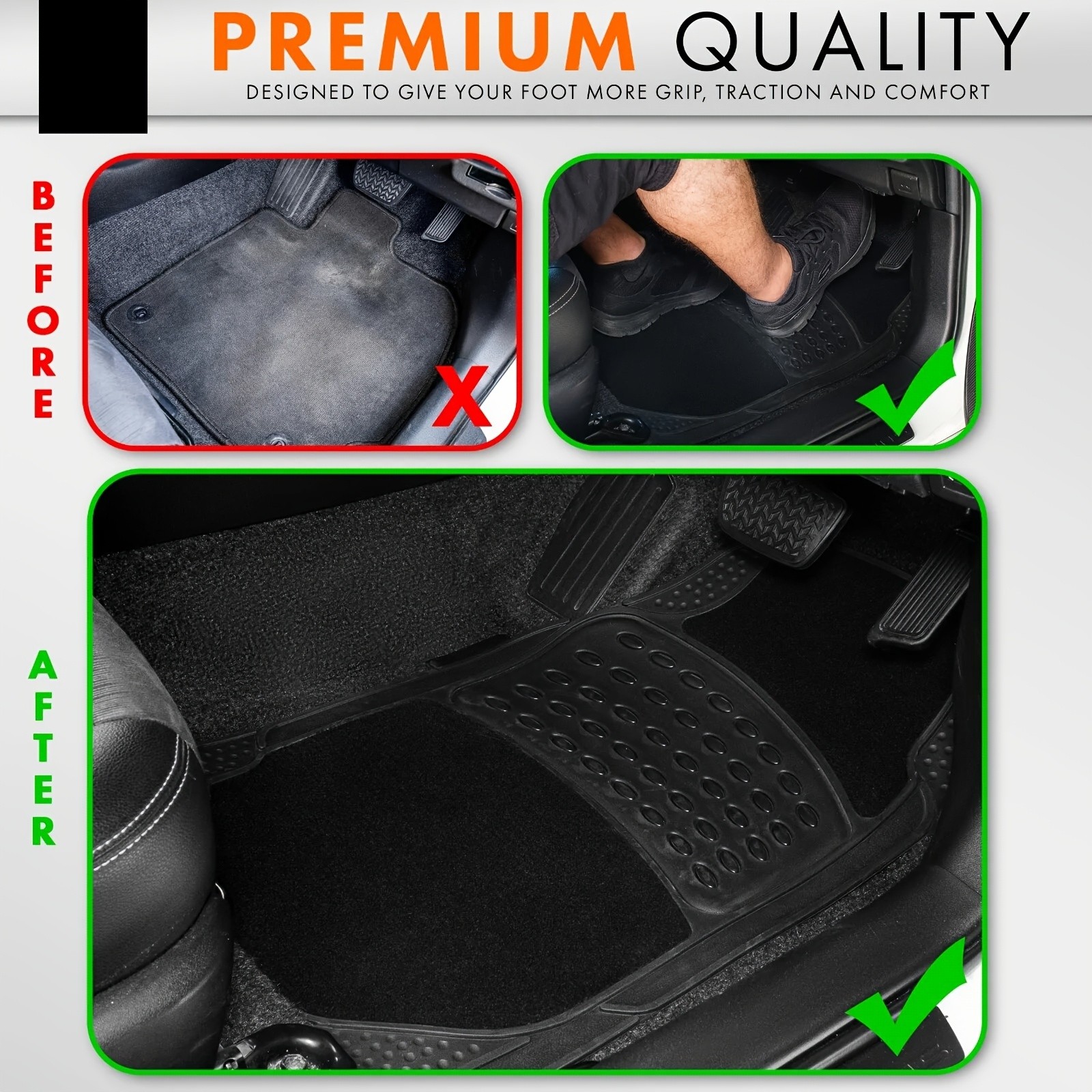 KTMOUW Universal Car Floor Mats – Waterproof & Durable Rubber Mats for Cars, SUVs, Trucks, and Vans