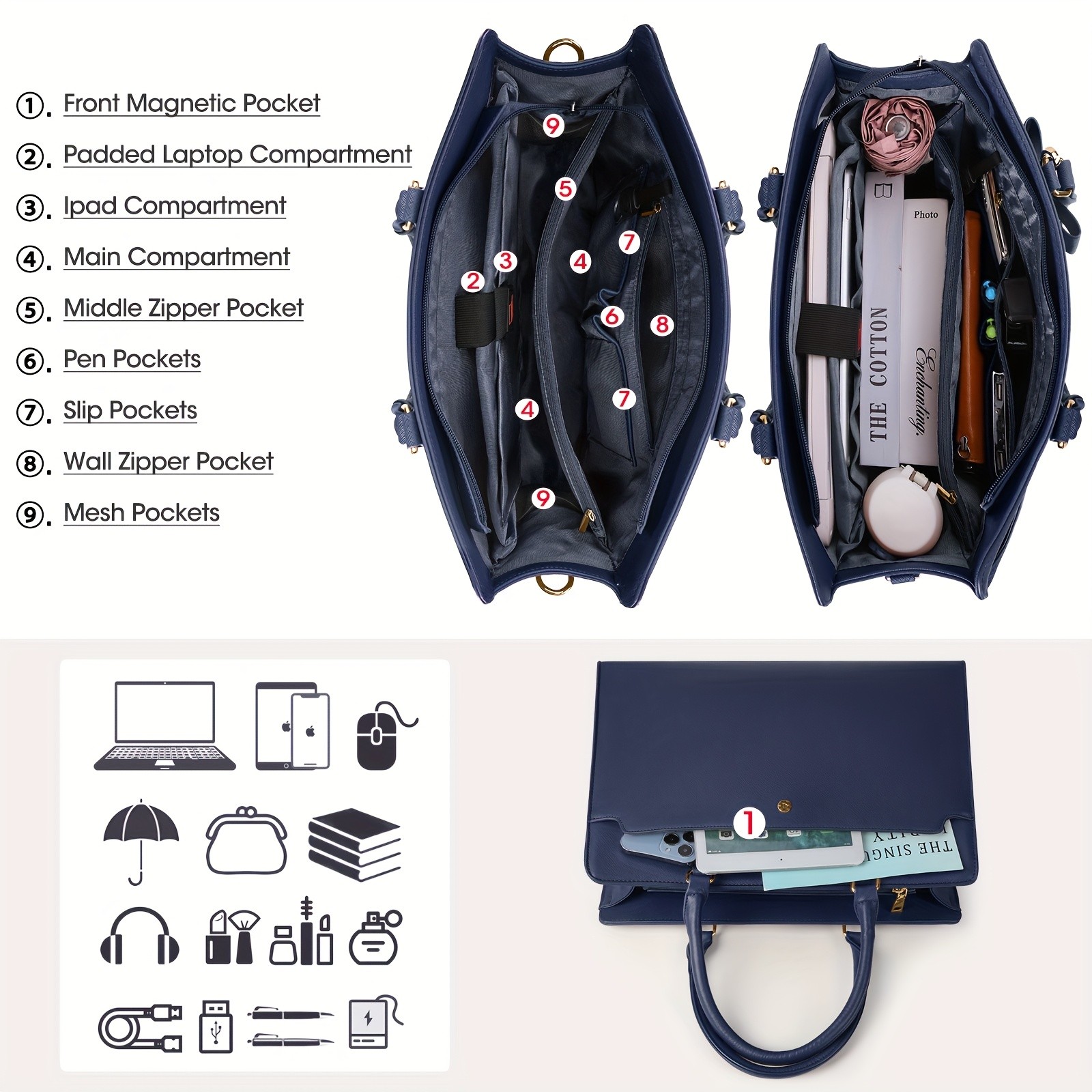 KTMOUW Women’s Stylish 15.6-Inch Laptop Tote Bag – Available in Multiple Colors, Perfect for Work & Travel