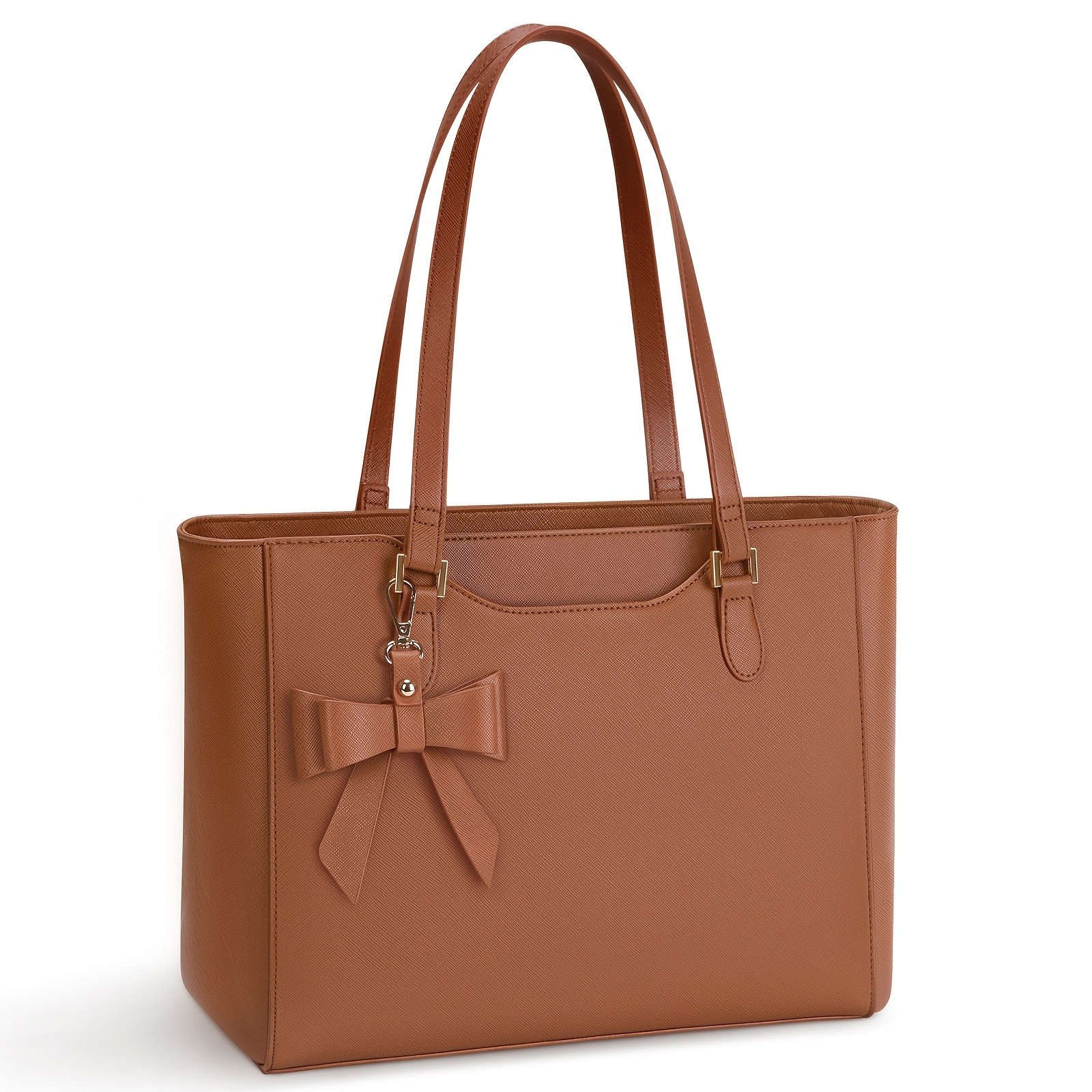 KTMOUW Women’s Large Capacity Tote Bag – 14-Inch Laptop Bag, Golden-Tone Hardware, Black Bow Accent, Zipper Closure