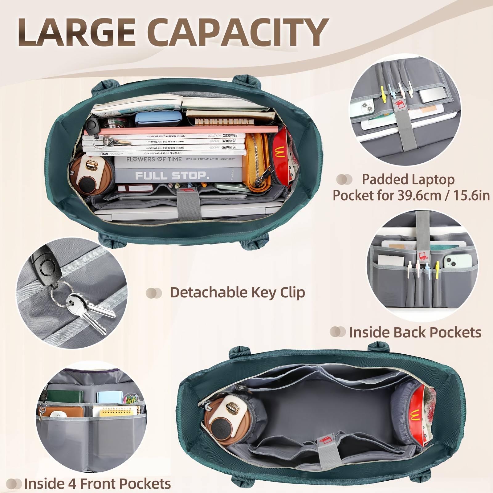 KTMOUW Laptop Bag for Women – Stylish Dark Green Tote, Adjustable Strap, Zipper Closure, Ideal for Teachers & Professionals