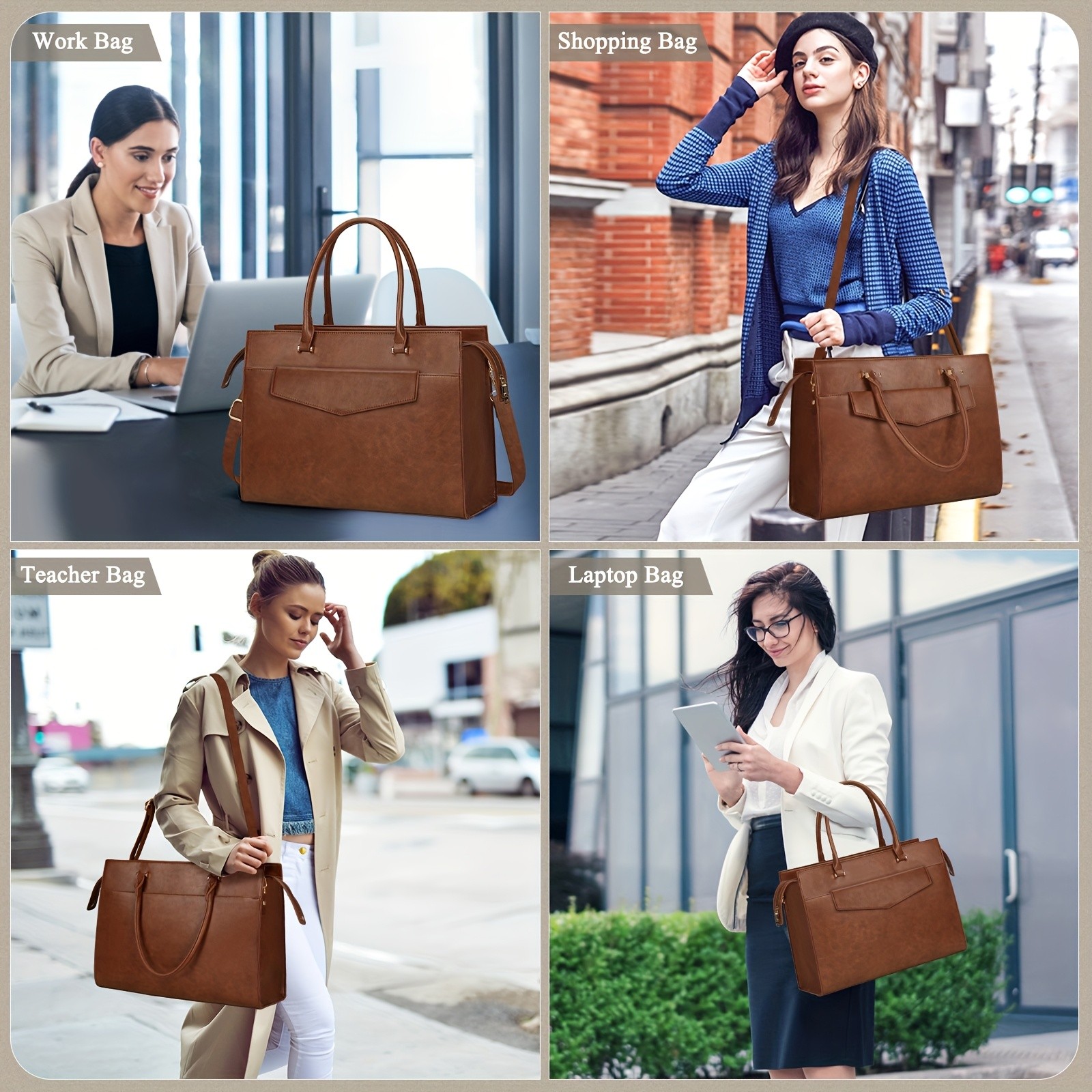 KTMOUW Laptop Bag for Women – 39.62 cm PU Leather Tote Bag 2pcs Set – Professional Work Bag with Clutch Purse, Large Office Computer Bag, Teacher Bag