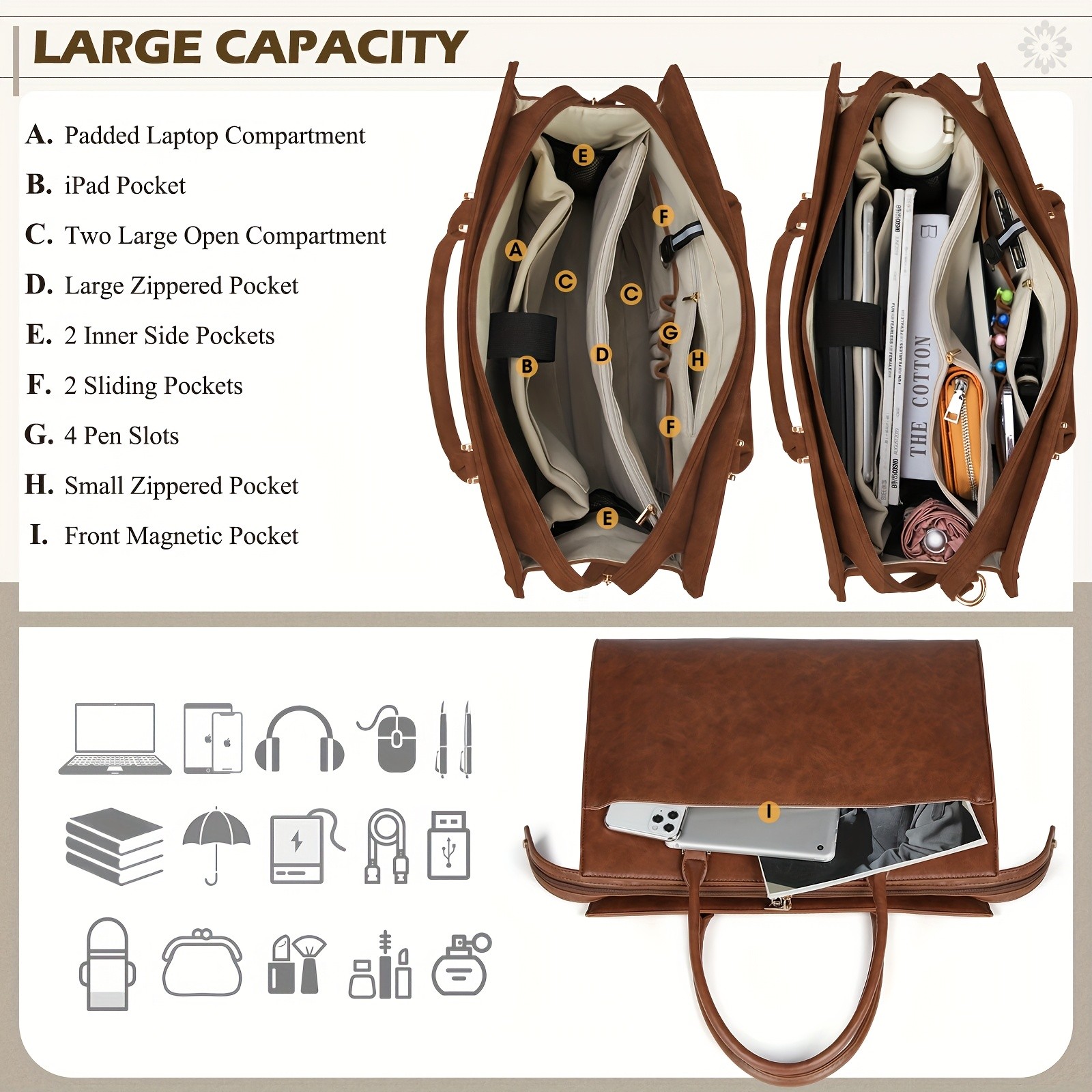 KTMOUW Laptop Bag for Women – 39.62 cm PU Leather Tote Bag 2pcs Set – Professional Work Bag with Clutch Purse, Large Office Computer Bag, Teacher Bag