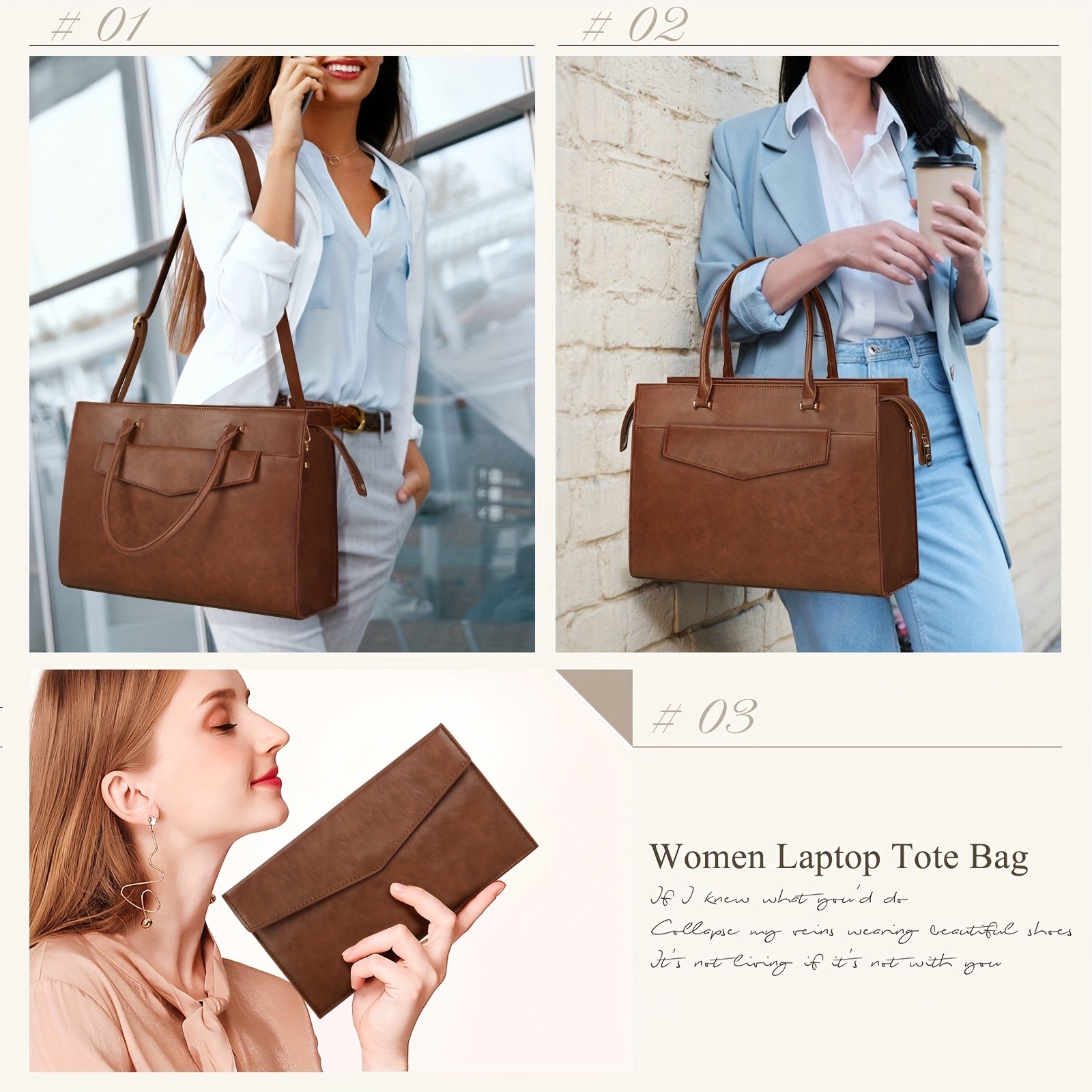 KTMOUW Laptop Bag for Women – 39.62 cm PU Leather Tote Bag 2pcs Set – Professional Work Bag with Clutch Purse, Large Office Computer Bag, Teacher Bag