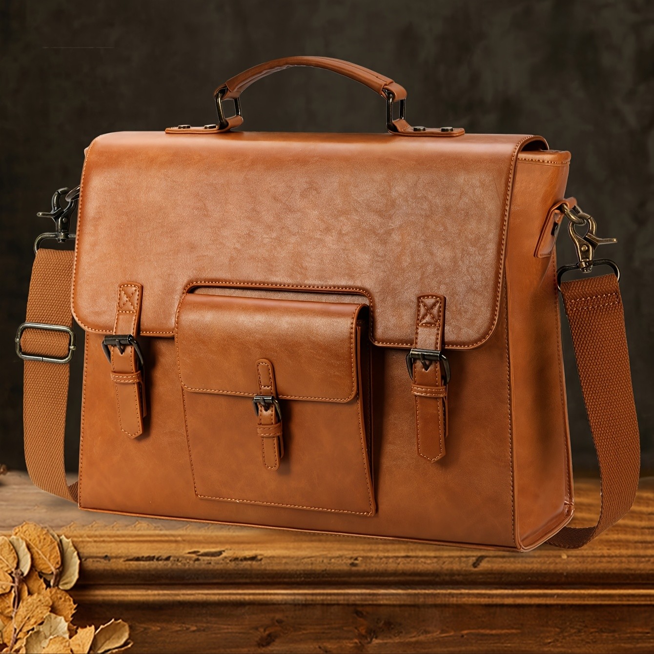 KTMOUW Men’s Retro Brown Faux Leather Laptop Backpack – 39.62cm Laptop Bag, Adjustable Strap, Durable Zippers, Office & Travel Bag