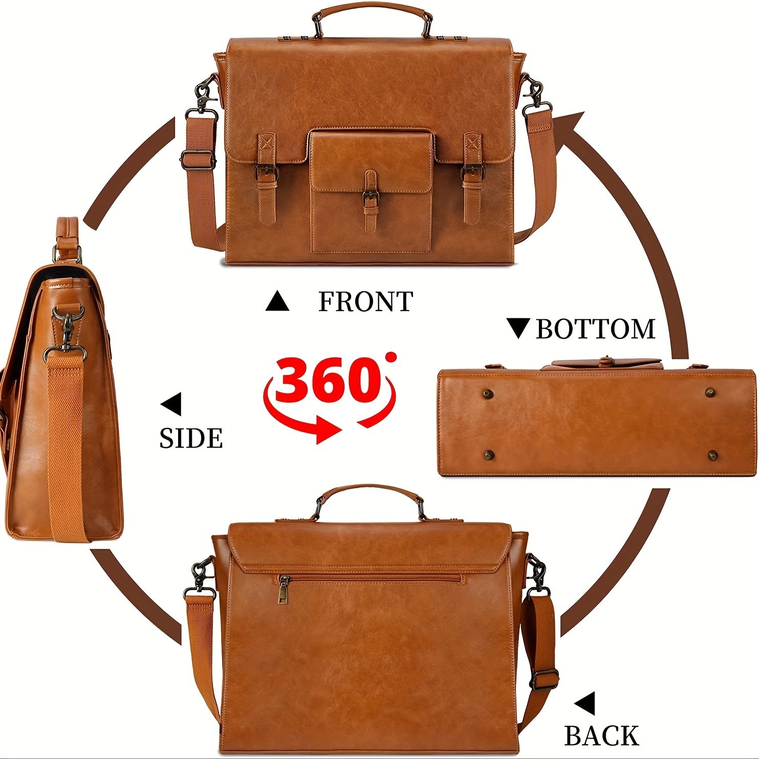 KTMOUW Men’s Retro Brown Faux Leather Laptop Backpack – 39.62cm Laptop Bag, Adjustable Strap, Durable Zippers, Office & Travel Bag