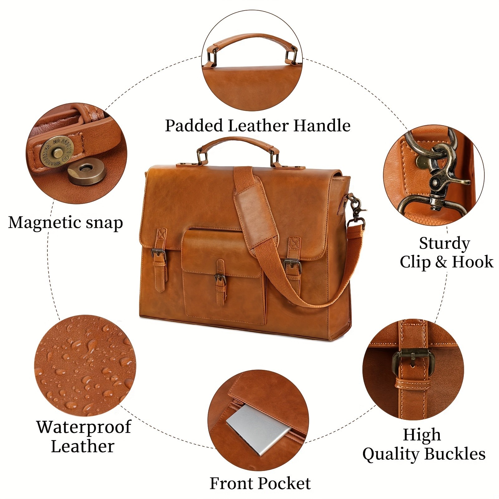 KTMOUW Men’s Retro Brown Faux Leather Laptop Backpack – 39.62cm Laptop Bag, Adjustable Strap, Durable Zippers, Office & Travel Bag