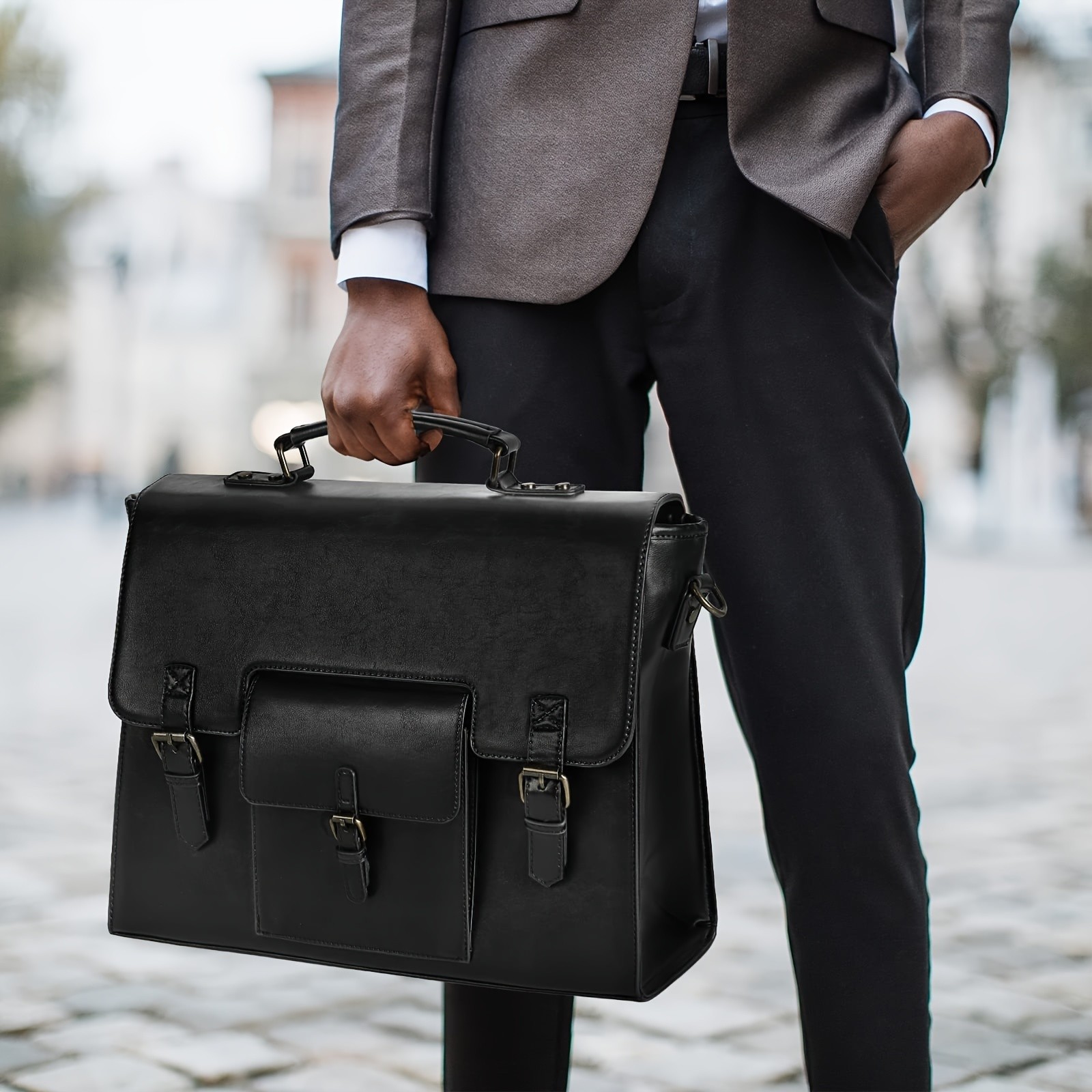 KTMOUW Men’s Vintage Briefcase – 39.62cm Laptop Messenger Bag, Adjustable Shoulder Strap, Zipper Closure, Office & Travel Use