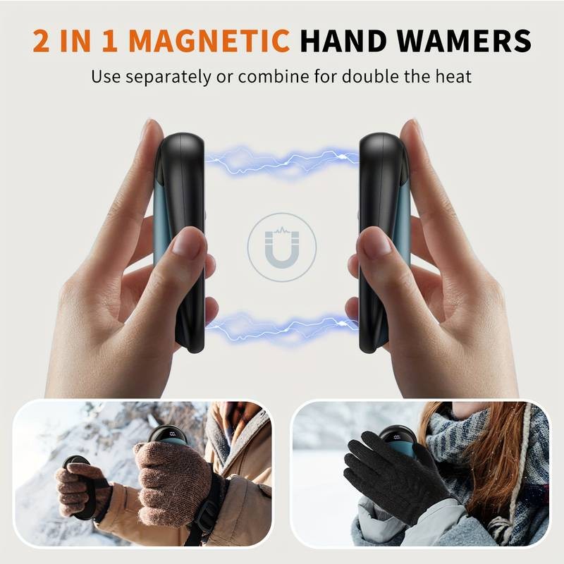 COLDSKY Two-Pack Rechargeable Hand Warmer with 4000mAh Battery and HD Digital Display – Magnetic, Portable, and Ideal for Outdoor Activities