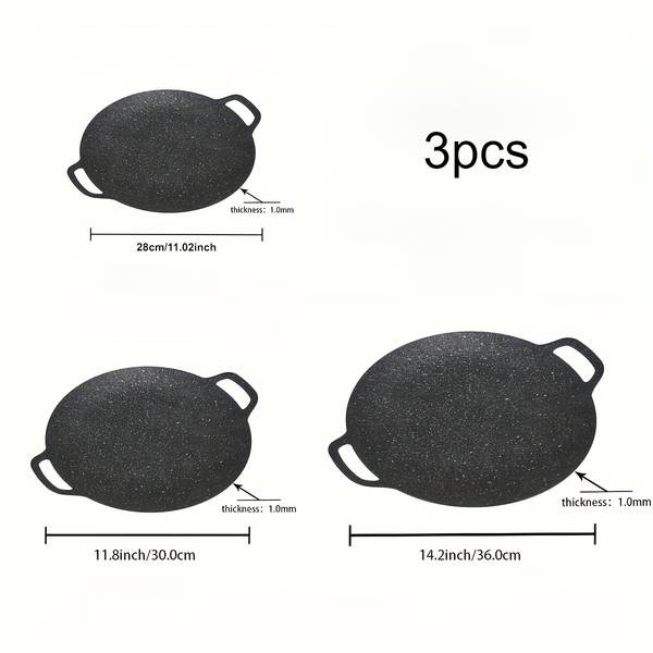 ITECHJOY 3pcs Versatile Non-Stick Cast Iron BBQ Grill Pan Set – Easy-Clean, Portable Frying Skillet for Outdoor Cooking