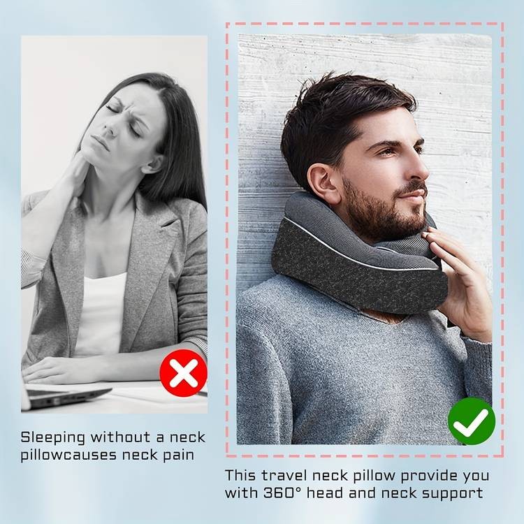 ITECHJOY Ergonomic Neck Support Pillow – Soft Contour Polyurethane Foam Travel Pillow for Airplane, Car, Office, and Home