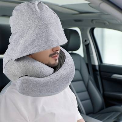 ITECHJOY U-Shaped Neck Pillow with Hood – Ergonomic Support for Naps, Travel, and Office Use