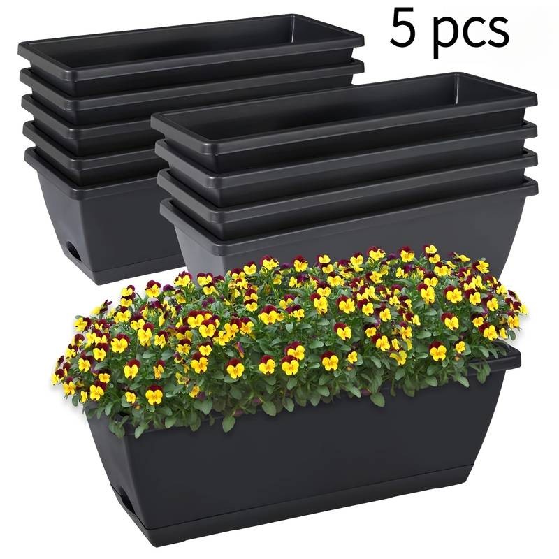 ITECHJOY 5pcs Set of Retro Rectangular Plastic Flower Pots – Stylish and Durable Planters for Your Indoor and Outdoor Garden