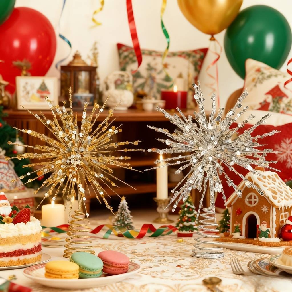 ITECHJOY Silvery & Golden Firework-Shaped Christmas Tree Topper – Add a Spark of Magic to Your Holiday Tree