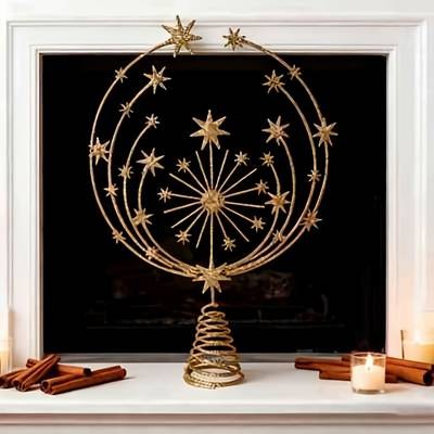 ITECHJOY Silvery & Golden Firework-Shaped Christmas Tree Topper – Add a Spark of Magic to Your Holiday Tree
