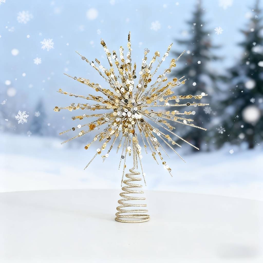 ITECHJOY Silvery & Golden Firework-Shaped Christmas Tree Topper – Add a Spark of Magic to Your Holiday Tree