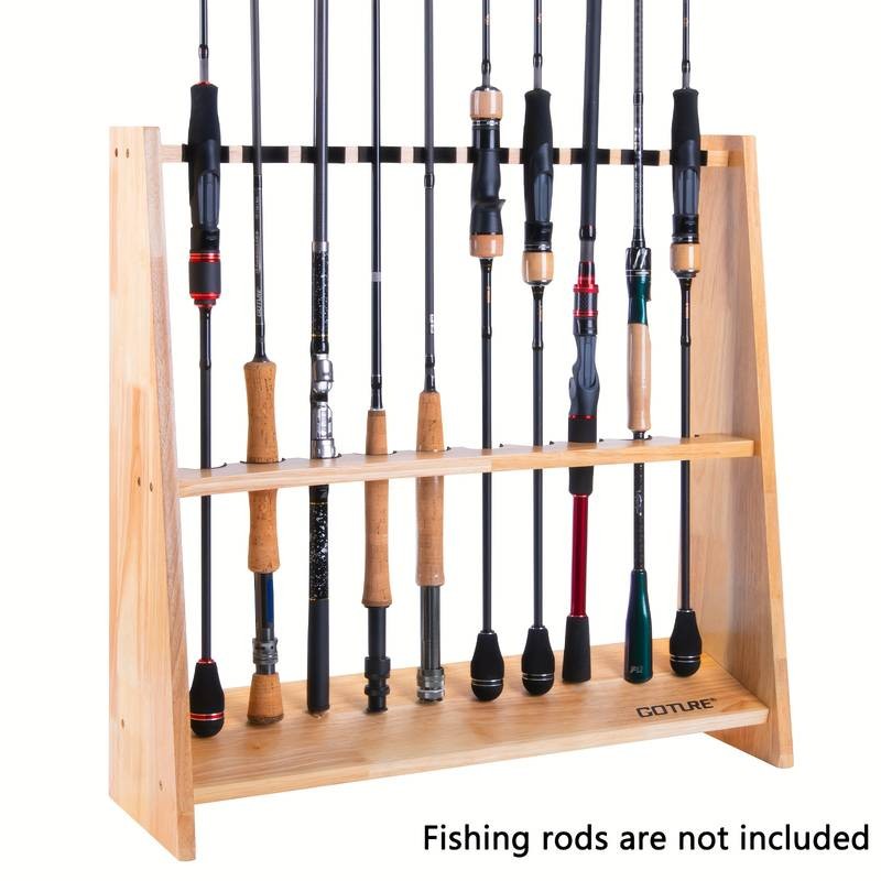 Goture 1pc Wooden 10-Hole Fishing Rod Holder with Sponge Clamp Design – Durable Storage Solution for Your Fishing Gear