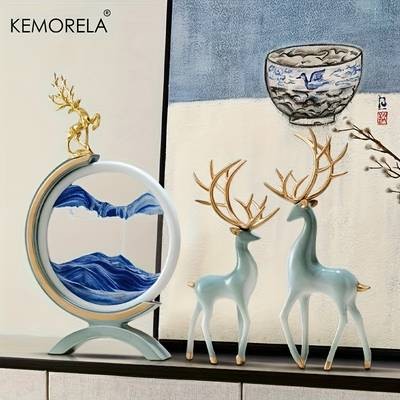 KEMORELA Deer Figurine Decorations – Elegant Resin Reindeer Figurine for Festive and Holiday Home Decor