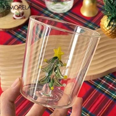 KEMORELA Christmas Tree Glasses Set – Reusable Glass Cups for Coffee, Juice, Milk, and More