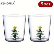 KEMORELA Christmas Tree Glasses Set – Reusable Glass Cups for Coffee, Juice, Milk, and More
