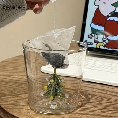 KEMORELA Christmas Tree Glasses Set – Reusable Glass Cups for Coffee, Juice, Milk, and More