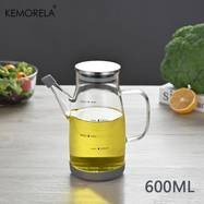 KEMORELA Glass Oil Dispenser with Stainless Steel Lid – Leakproof, Non-Slip, and Perfect for Oil, Vinegar, and Salad Dressing