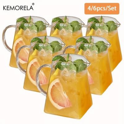 KEMORELA 4/6pcs Juice Cup with Handle – Stylish Glass Cups for Coffee, Milk, and Afternoon Tea