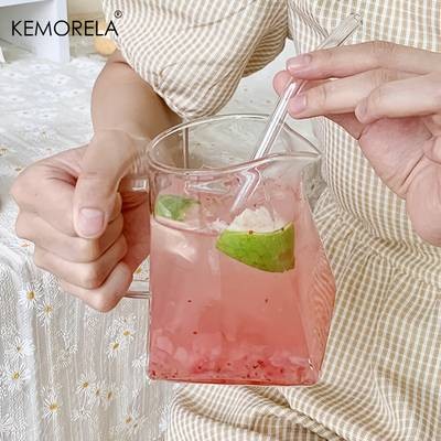 KEMORELA 4/6pcs Juice Cup with Handle – Stylish Glass Cups for Coffee, Milk, and Afternoon Tea