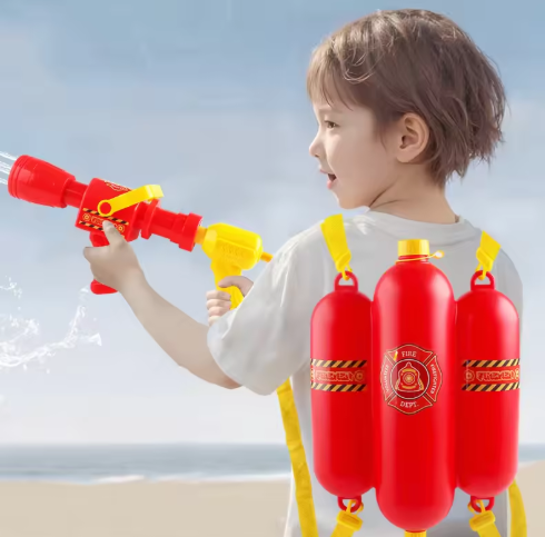 Children's toy backpack water gun, firefighter backpack-style water gun, beach water fight toy, pull-out water gun, 2000CC large