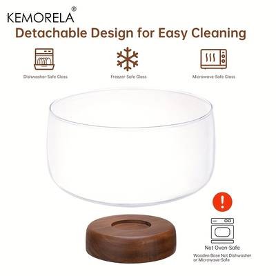 KEMORELA Large Glass Cake Bowl with Elegant Wooden Stand – The Perfect Display for Cakes, Desserts, and More
