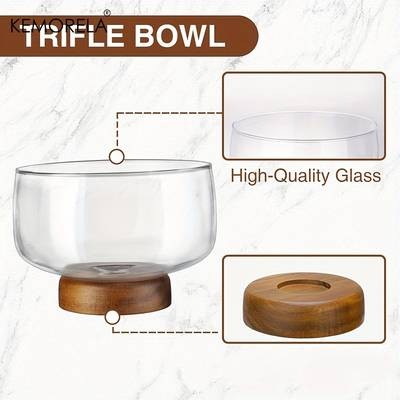 KEMORELA Large Glass Cake Bowl with Elegant Wooden Stand – The Perfect Display for Cakes, Desserts, and More