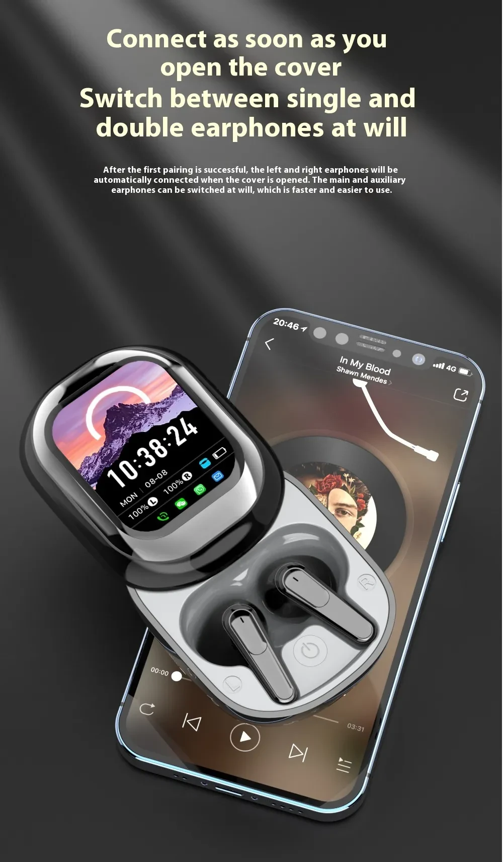 TWS In-ear Bluetooth Headset With Screen