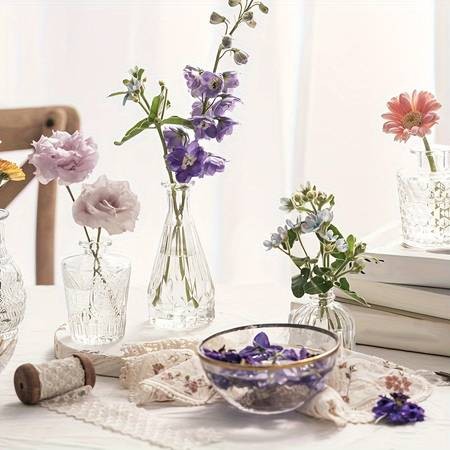 10/20pcs Transparent Simple Relief Creative Glass Vase Set – Elegant Décor for Any Occasion