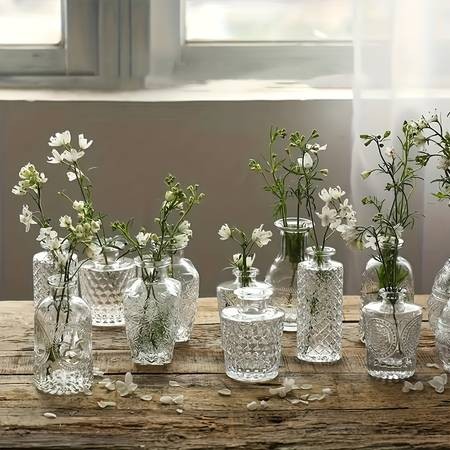 10/20pcs Transparent Simple Relief Creative Glass Vase Set – Elegant Décor for Any Occasion