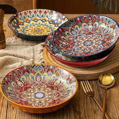 3pcs Ceramic Salad Plate Set – Elegant Bohemian Style Plates for Every Occasion