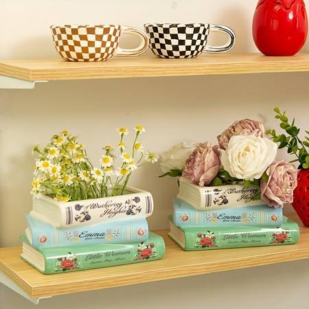 1pc Creative Three-layer Ceramic Book Vase – A Timeless Vintage Accent for Your Home